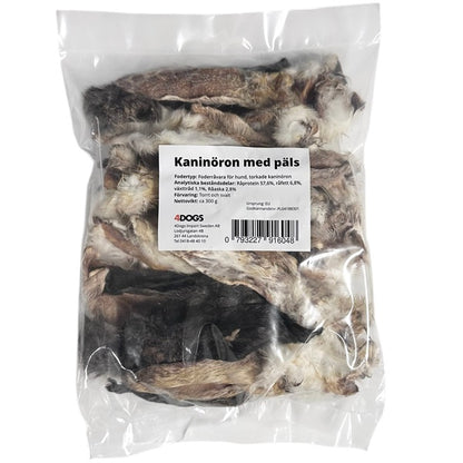 Tørket kaninøre med pels - ca 300 gr