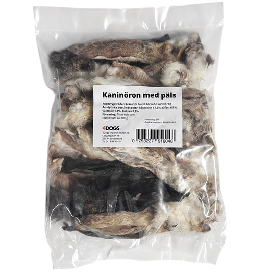 Tørket kaninøre med pels - ca 300 gr