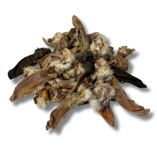 Tørket kaninøre med pels - ca 300 gr